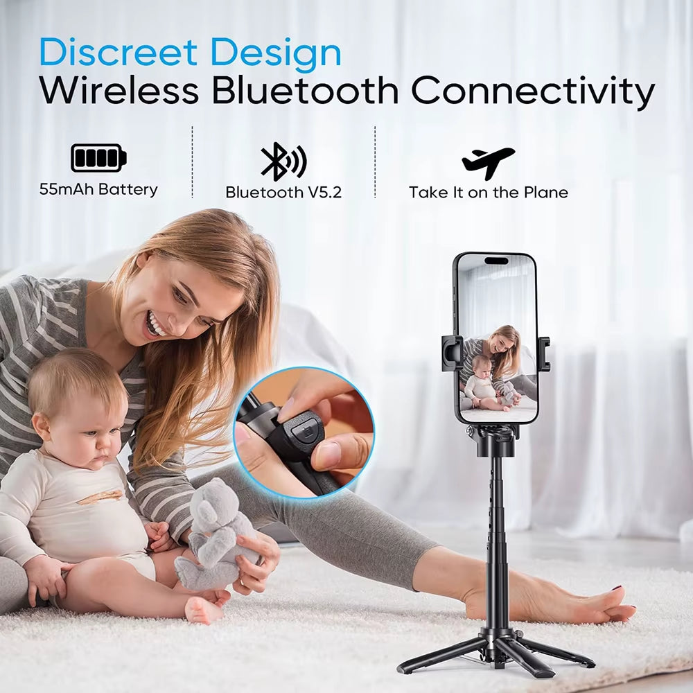 3In1 Selfie Stick Tripod Handle Phone Tripod Selfie Stablizer W Bluetooth Remote Phone Holder for Iphone 16 15 14 13 12 Android