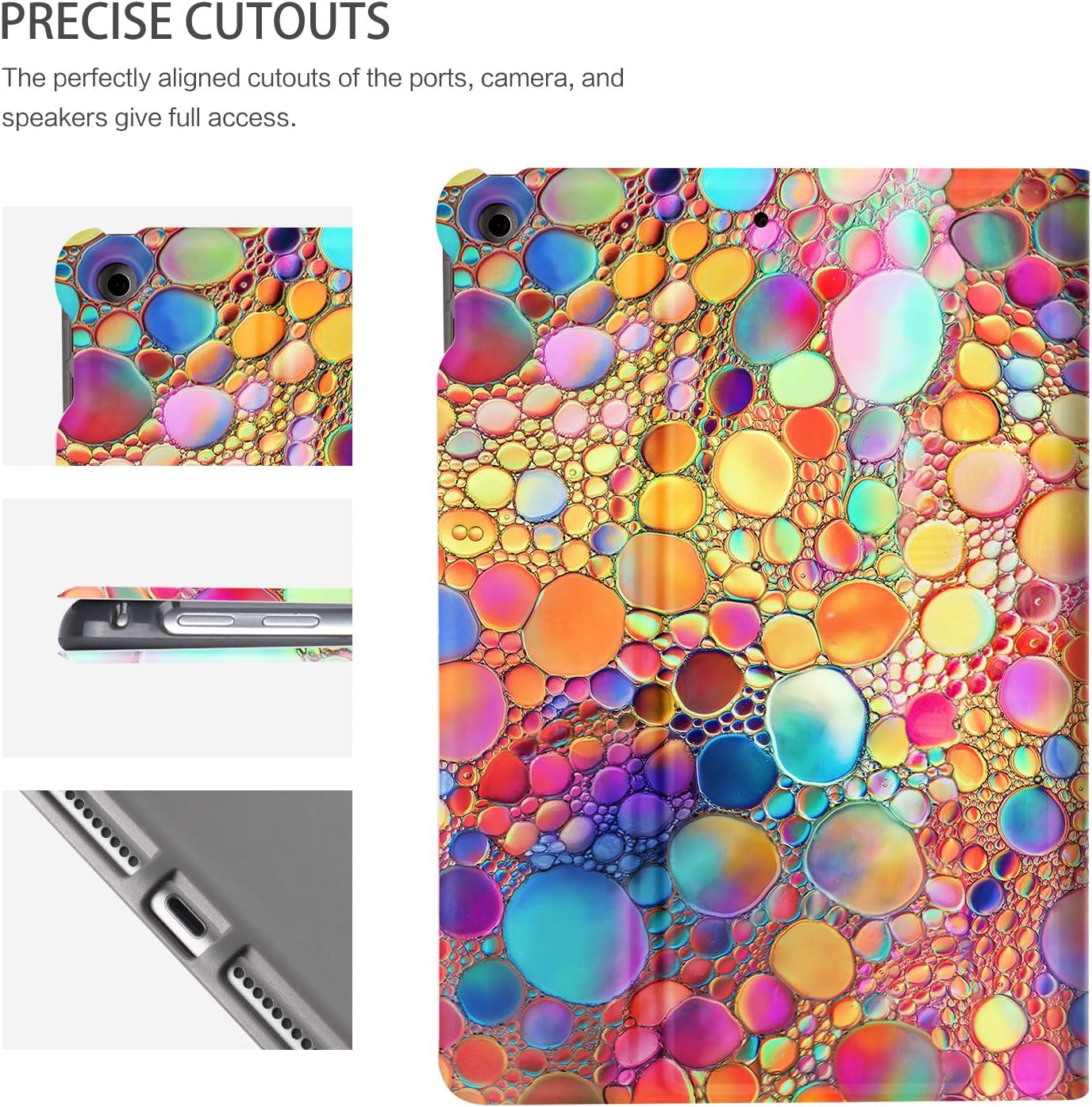 Ipad 10.2 Case for Ipad 9Th Generation 2021, Ipad 8Th Generation 2020, 7Th Generation Ipad Case 2019, Multi-Angle View Adjustable Stand Auto Wake / Sleep (Colored Art Bubbles)