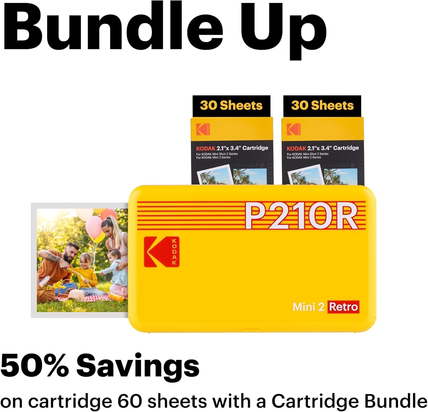 Mini 2 Retro 4Pass Portable Photo Printer (2.1X3.4 Inches) + 8 Sheets, White